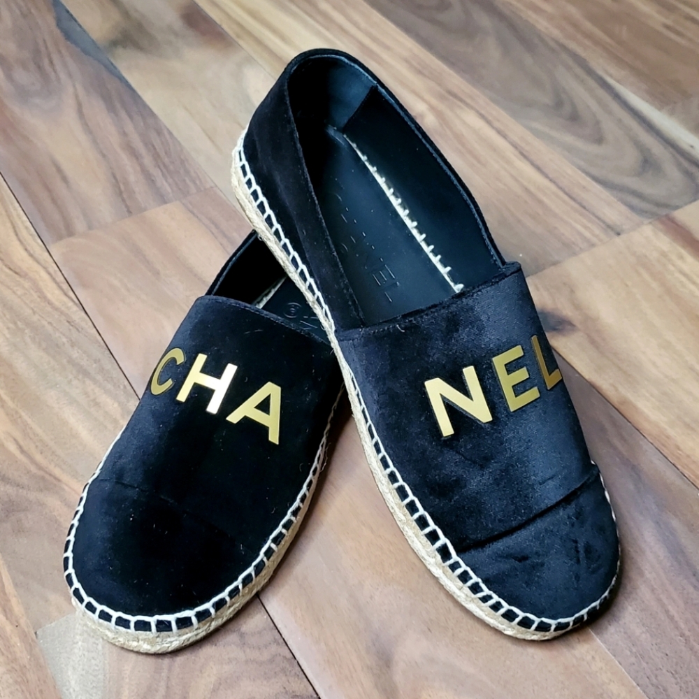 Chanel Black Velvet Espadrilles, Size 36